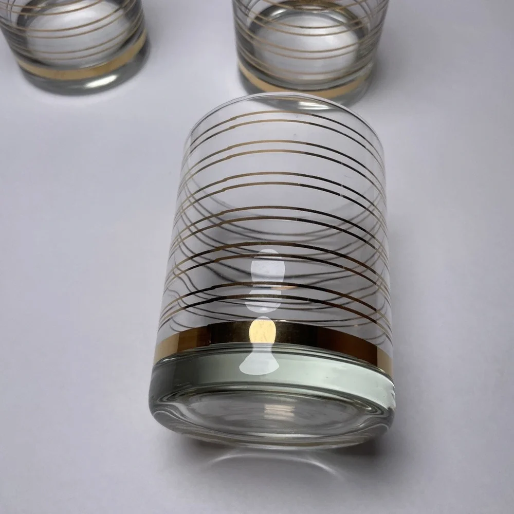 Shelton Ware On the Rocks Glasses Set of 4 Clear w/ Gold Stripe 80's Vintage Bar